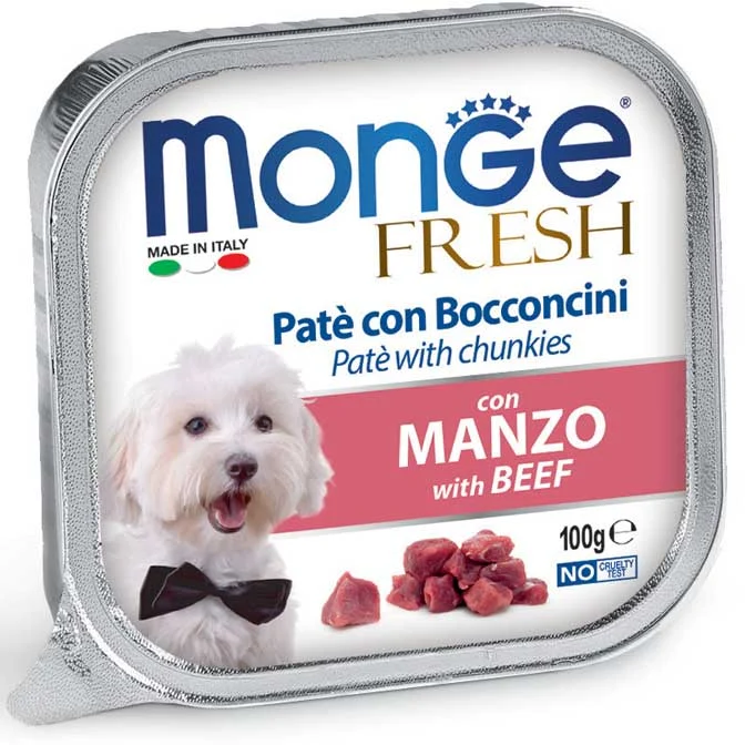מעדן רטוב לכלבים מונג פרש פטה נתחי בקר 100 גרם - MONGE FRESH PATE LIVER 100G